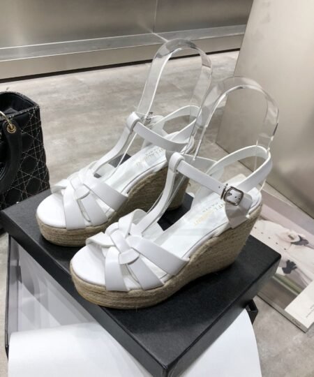 Saint Laurent Women's Tribute Espadrilles Wedge White For Women YSL 611924BZC009008