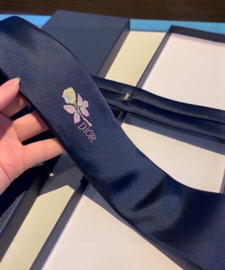 Alternative view of Dior Silk Tie With Floral Motif And The Word "Dior" Navy Blue Dior Men Tie