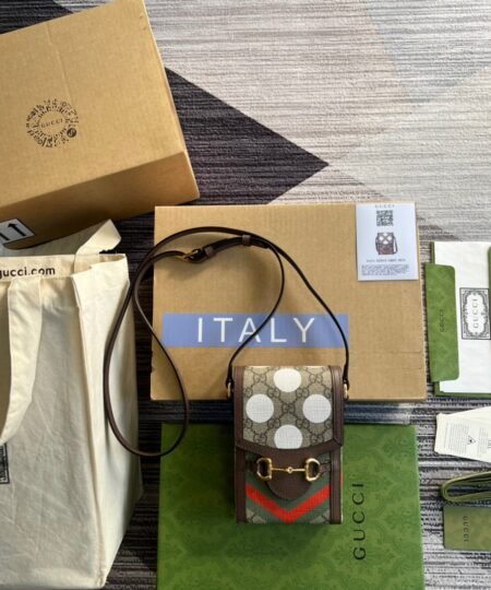 Alternative view of Gucci Horsebit 1955 Mini Bag Beige And Ebony GG Supreme Canvas With Geometric Print For Women 6.7in/17cm GG 625615 UQHFG 8679