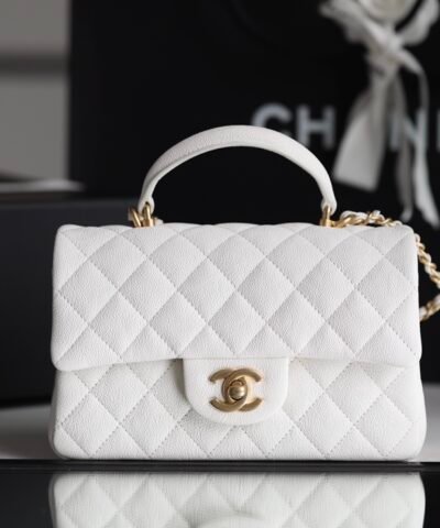 Chanel Mini Flapbag With Top Handle White For Women 7.8in/20cm