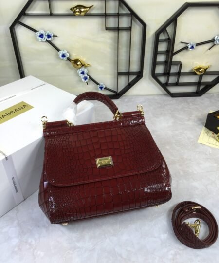 Alternative view of Dolce Gabbana Medium Sicily Bag In Foiled Crocodile-Print Burgundy For Women 10.2in/26cm DG