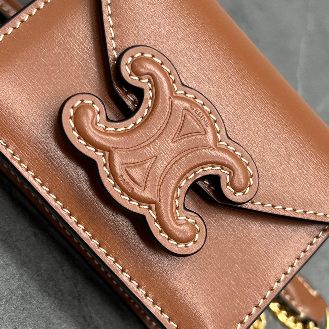 Celine Card Holder On Chain Triomphe Tan For Women 4in/11cm 10J743DPV.04LU - Image 3