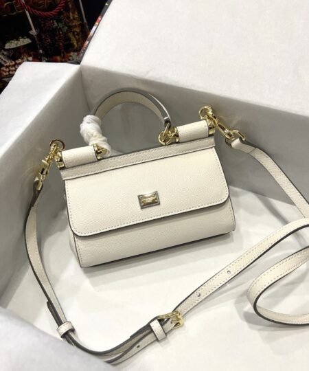 Dolce Gabbana Small Sicily Bag In Dauphine White For Women 7.5in/19cm DG BB7116A100180001