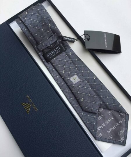 Alternative view of Armani Silk Tie With Checkered Lines Grey Armani Men Tie
