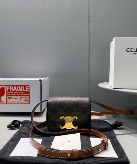 Celine Mini Triomphe In Triomphe Canvas Tan For Women 4in/11cm 10I512DQB.04LU