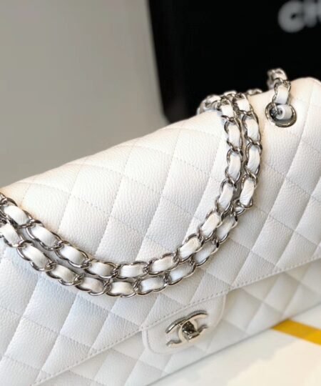 Alternative view of Chanel Classic Medium Flapbag Silver Hardware White 10in/25.5cm