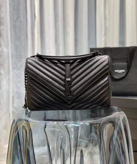 Saint Laurent College Large Chain Bag Black With Metal Toned Hardware For Women 12.6in/32cm YSL 600278BRM081000