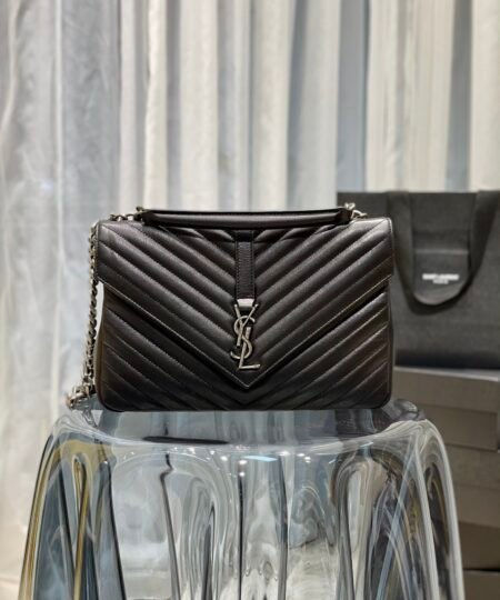 Saint Laurent College Large Chain Bag Black With Silver TonedHardware For Women 12.6in/32cm YSL 600278BRM041000