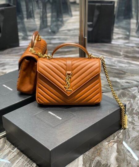 Saint Laurent College Medium Chain Bag Brown Gold Toned Hardware For Women 9.4in/24cm YSL 600279BRM076309