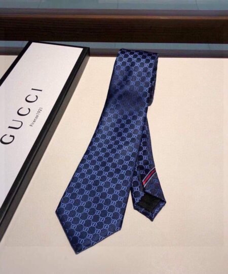 Gucci GG Pattern Silk Tie Navy Blue GG Men Tie ?456520 4B002 4168