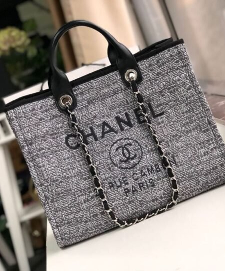 Alternative view of Chanel Deauville Tote Raffia Canvas Bag Black For Women 14.9in/38cm