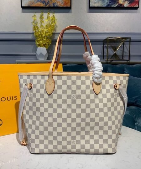 Alternative view of Louis Vuitton Neverfull MM Tote Bag Damier Azur Canvas Rose Ballerine Pink For Women, Women's Bags, Shoulder Bags 12.2in/31cm LV N41605