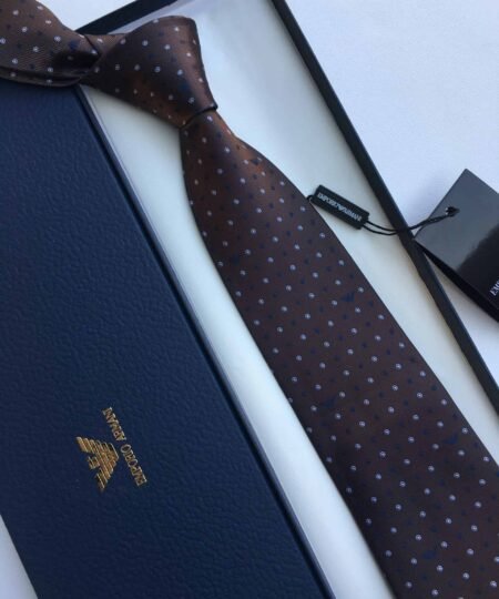 Armani Silk Tie With Geometric Motif Brown Armani Men Tie