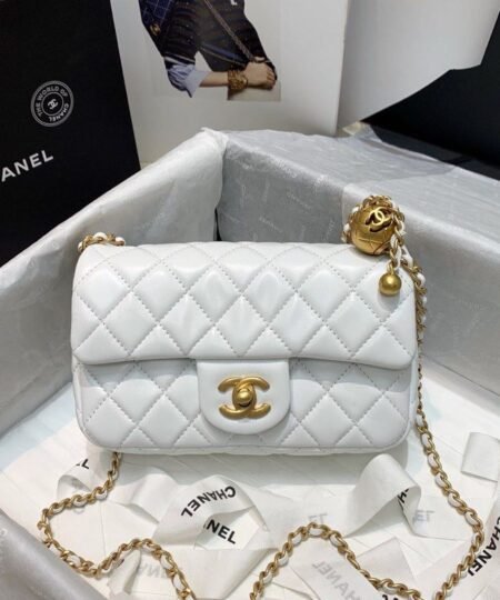 Alternative view of Chanel Flap Bag With CC Ball On Strap White For Women, Women's Handbags, Shoulder And Crossbody Bags 7.8in/20cm AS1787