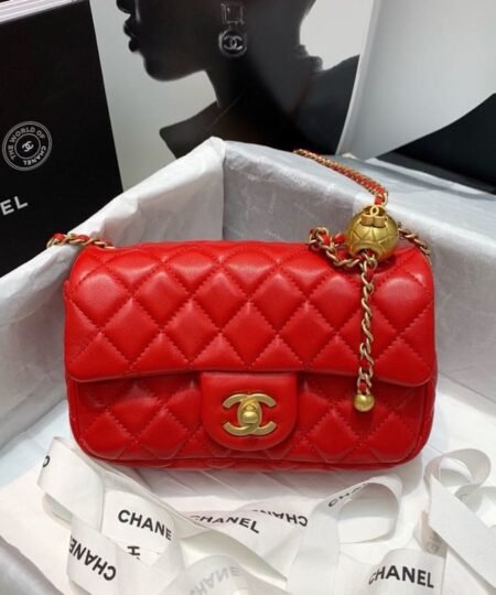 Alternative view of Chanel Flap Bag With CC Ball On Strap Red For Women, Women's Handbags, Shoulder And Crossbody Bags 7.8in/20cm AS1787