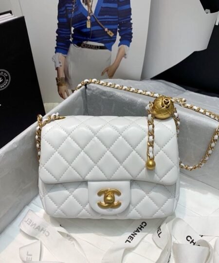 Alternative view of Chanel Mini Flap Bag With CC Ball On Strap White For Women, Women's Handbags, Shoulder And Crossbody Bags 6.7in/17cm AS1786