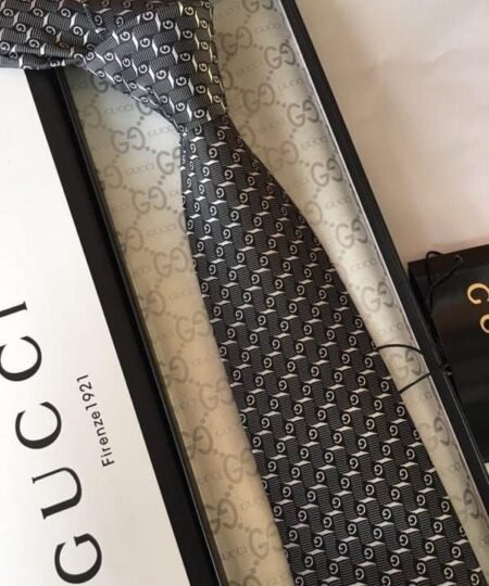 Gucci G Silk Jacquard Tie Dark Grey GG Men Tie