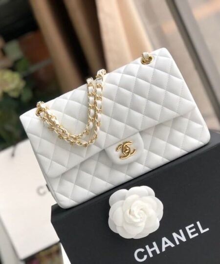 Alternative view of Chanel Classic Handbag Gold Toned Hardware White For Women, Women's Bags, Shoulder And Crossbody Bags 10.2in/26cm A01112