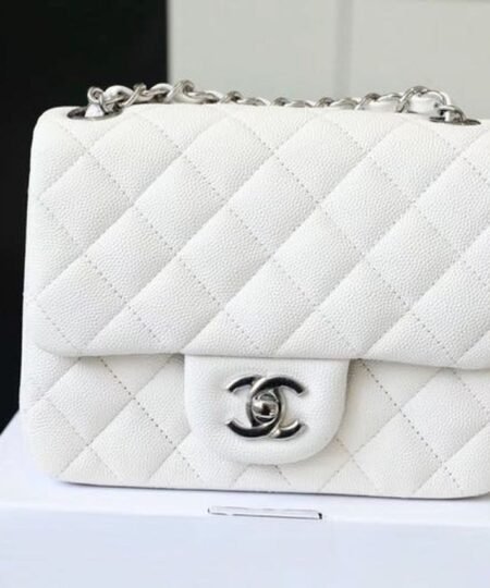Chanel Classic Mini Flap Bag Silver Hardware White For Women 6.6in/17cm A35200