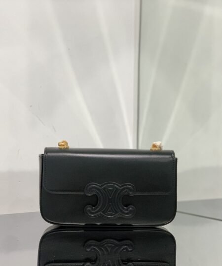 Celine Chain Shoulder Bag Cuir Triomphe Black For Women 7.9in/20cm