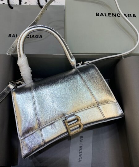 Balenciaga Hourglass Small Handbag In Sliver, For Women, Women's Bags 9in/23cm