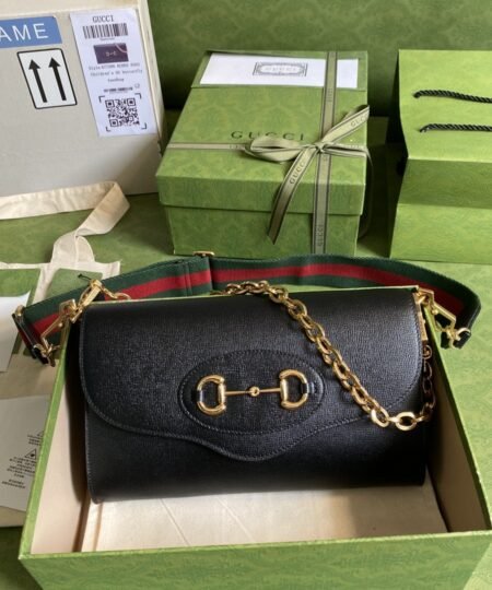 Gucci Horsebit 1955 Small Bag Black For Women 10.2in/26cm 677286 18YSX 1060