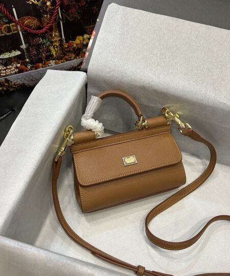Dolce Gabbana Small Sicily Bag In Dauphine Brown For Women 7.5in/19cm DG