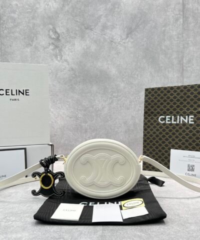 Celine Crossbody Oval Purse Cuir Triomphe White For Women 6in/16cm