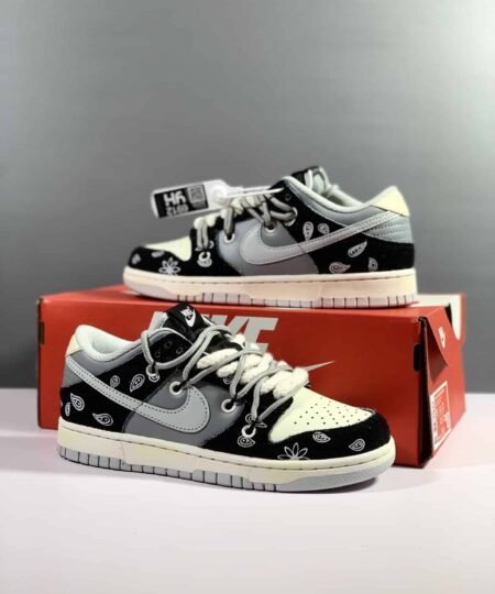 Nike Dunk Low Top Retro Vibe Paisley Light Smoke Grey-Black-Silver Sneaker For Men, Men’s Shoes