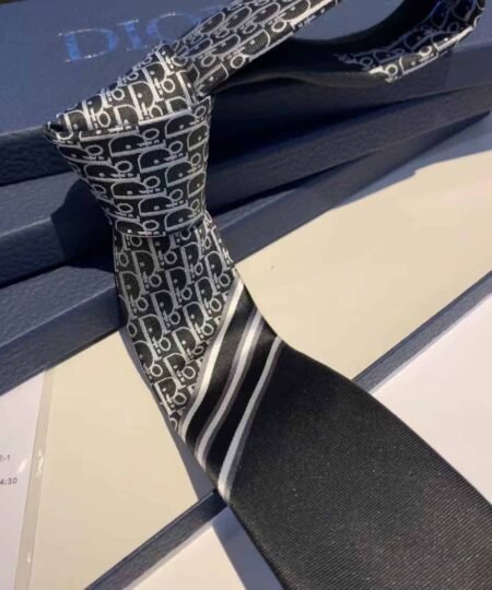 Alternative view of Dior Striped Dior Oblique Tie Black/White And Gray Silk Dior Men Tie 11C1047A0443_C980