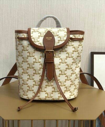 Celine Mini Backpack Folco In Triomphe Canvas White For Women 7in/20cm 197662CAS.01BC