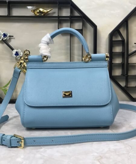 Dolce Gabbana Medium Sicily Handbag In Dauphine Blue For Women 10.2in/26cm DG BB4347A10018H422