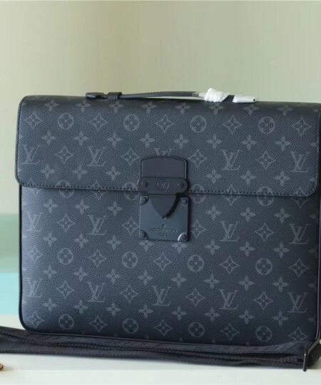 Louis Vuitton S-Lock Briefcase Monogram Eclipse Black For Men, Men's Bags, Shoulder And Crossbody Bags 15.4in/39cm LV