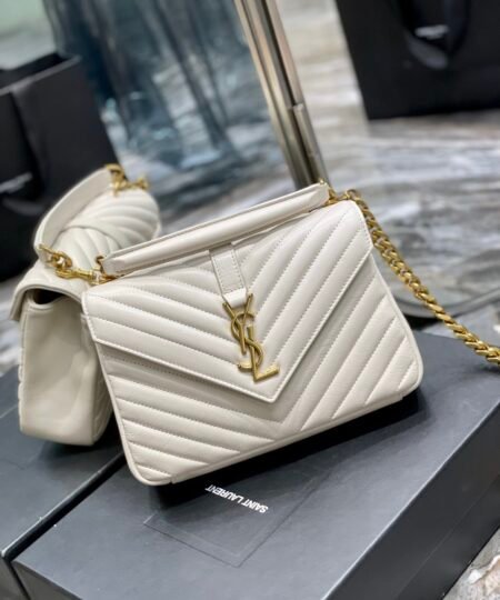 Alternative view of Saint Laurent College Medium Chain Bag White Gold Toned Hardware For Women 9.4in/24cm YSL 600279BRM079207
