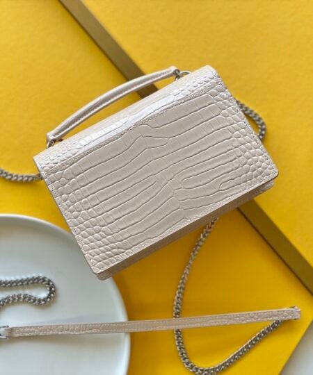 Alternative view of Saint Laurent Sunset Chain Bag With Silver Hardware White For Women 7.4in/19cm YSL 533026DND1N9207