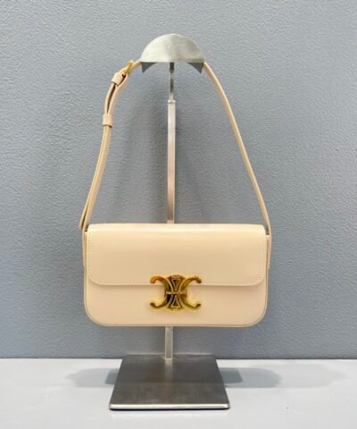 Celine Triomphe Shoulder Bag Beige For Women 8in/20.5cm
