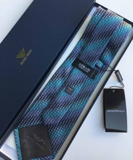 Alternative view of Armani Tie With Embroidered Text Blue Armani Men Tie