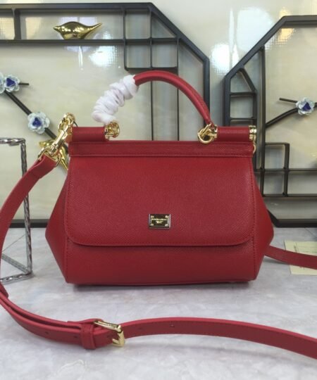 Dolce Gabbana Medium Sicily Handbag In Dauphine Red For Women 10.2in/26cm DG BB4347A100180303