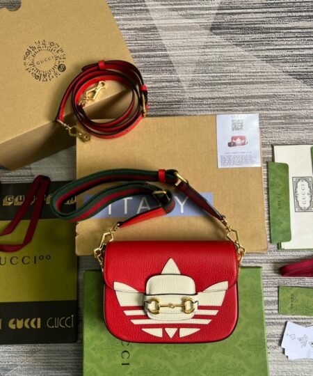 Gucci x Adidas Horsebit 1955 Mini Bag Red For Women, Women's Bags 8.1in/21cm GG 658574 U3ZDG 6563