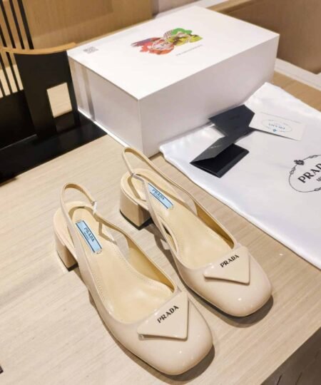 Prada Patent Sling-Back Pumps Dark Beige For Women 1.8in/45mm PRD