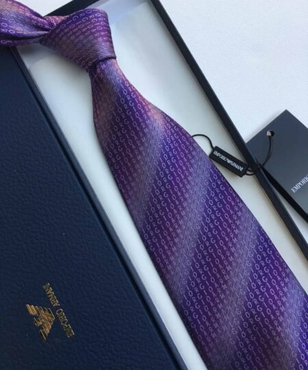 Armani Tie With Embroidered Text Violet Armani Men Tie