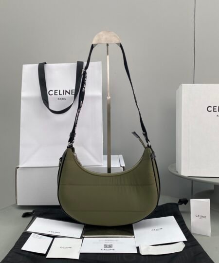 Celine Medium Ava Bag With Celine Strap In Quilted Nylon Khaki For Women 9in/23cm 196972DLI.15KH