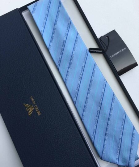 Alternative view of Armani Tie With Embroidered Text Light Blue Armani Men Tie