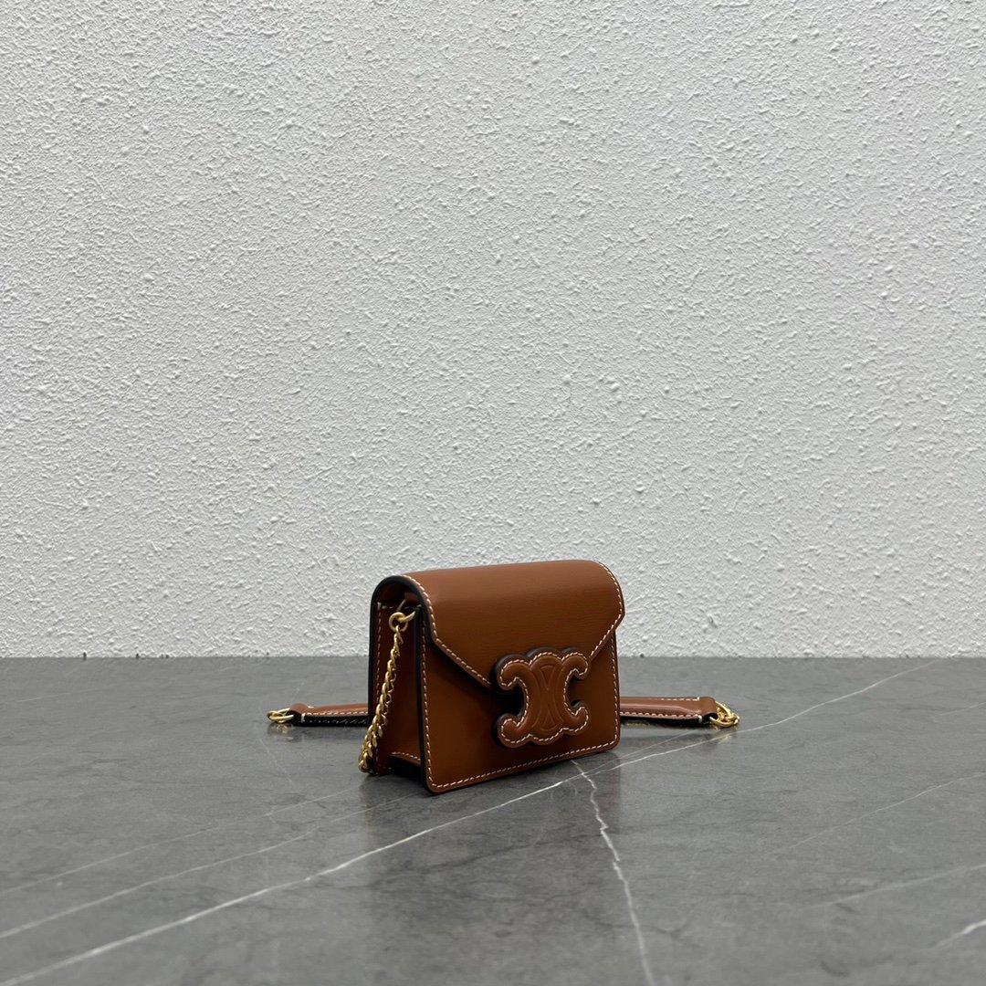 Celine Card Holder On Chain Triomphe Tan For Women 4in/11cm 10J743DPV.04LU - Image 7