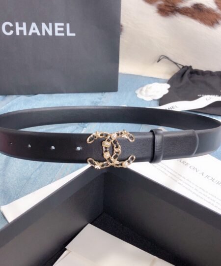 Chanel Belt With Double C Buckle Black Gold Toned Hardware Women Belt