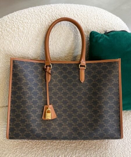 Celine Horizontal Cabas In Triomphe Canvas Tan For Women 17in/43cm 197912BZJ.04LU