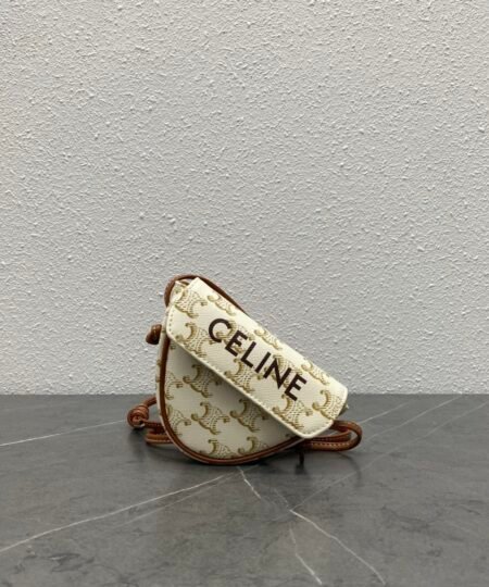 Celine Mini Triangle In Triomphe Canvas With Celine Print White For Women 8in/21cm