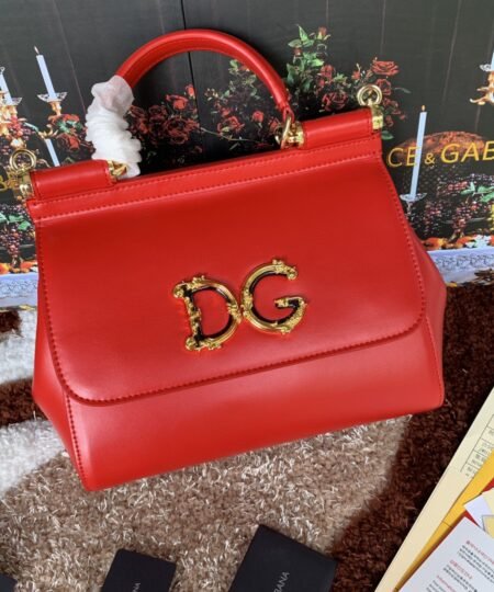 Dolce Gabbana Medium DG Handbag In Dauphine Red For Women 10.2in/26cm DG