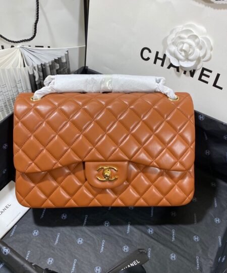 Chanel Large Classic Handbag Gold Hardware Brown For Women, Women's Handbags, Shoulder Bags 11.8in/30cm