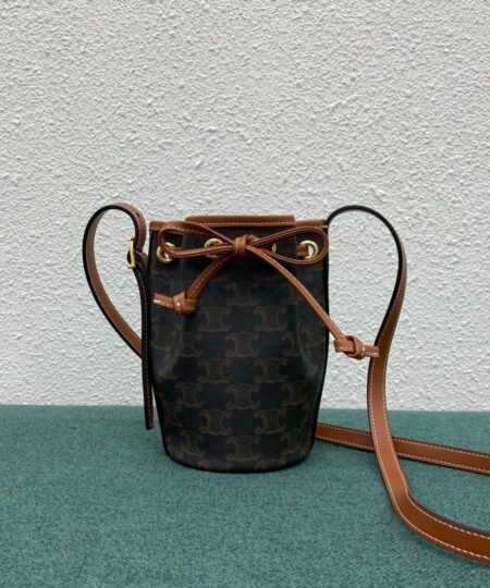 Celine Small Drawstring Bag In Trimphe Canvas Brown For Women 7.9in/20cm 191142BZJ-04LU